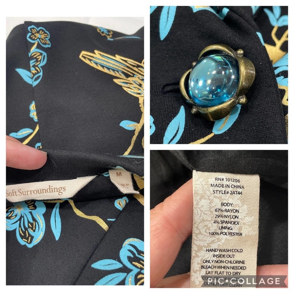 SOFT SURROUNDINGS Metallic black jacket with gold & blue floral print - Picture 2 of 8